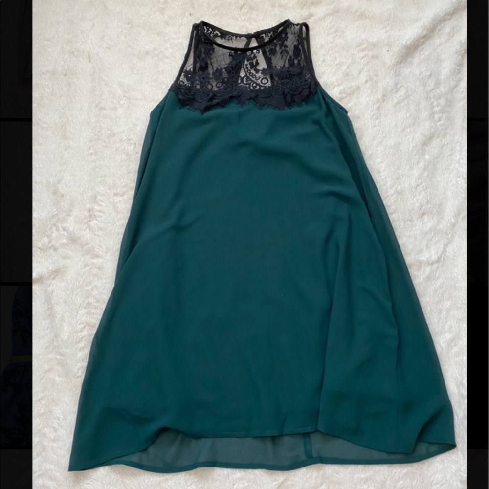Lace top green socialite shift dress